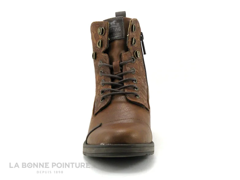 Achat chaussures Mustang Shoes Femme Boots, vente Mustang 1293-517-307 cognac - Bottine marron lacet et zip
