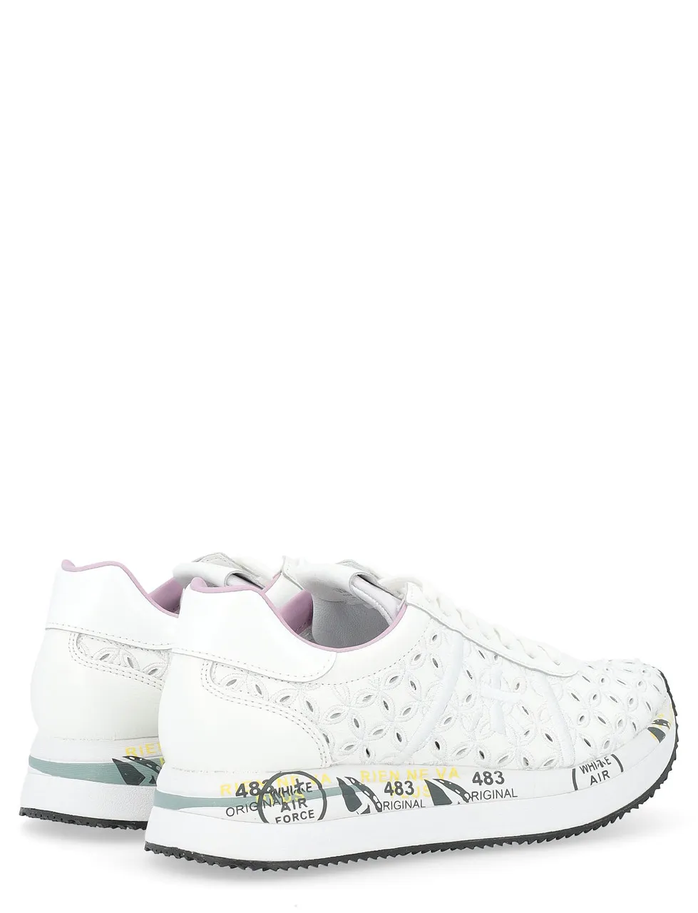 Baskets Premiata Conny en cuir perforé blanc
