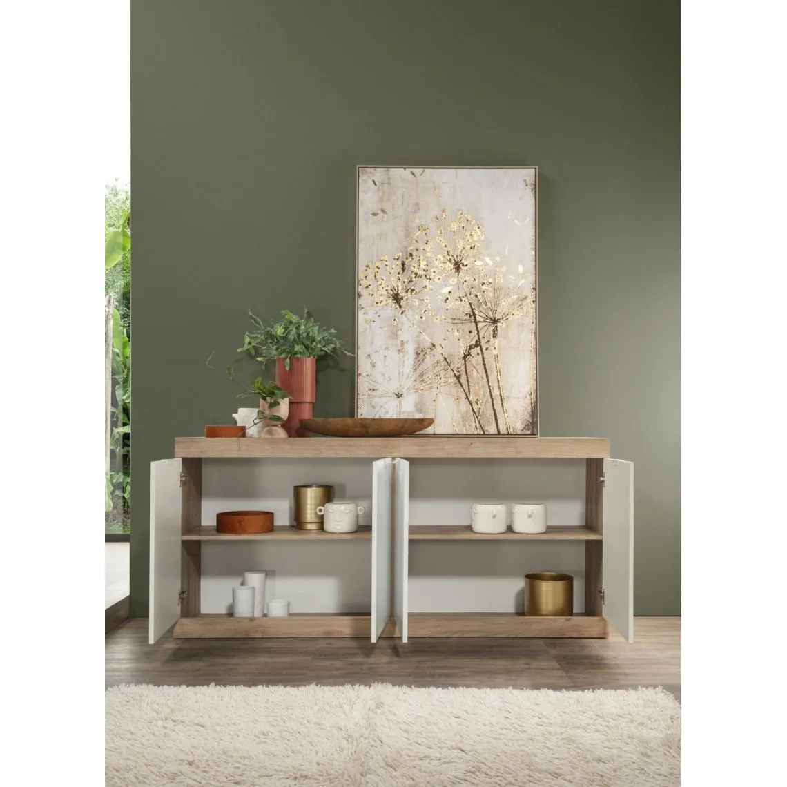 Buffet 4  portes chene cadiz blanc laqué brillant  | 3 Suisses