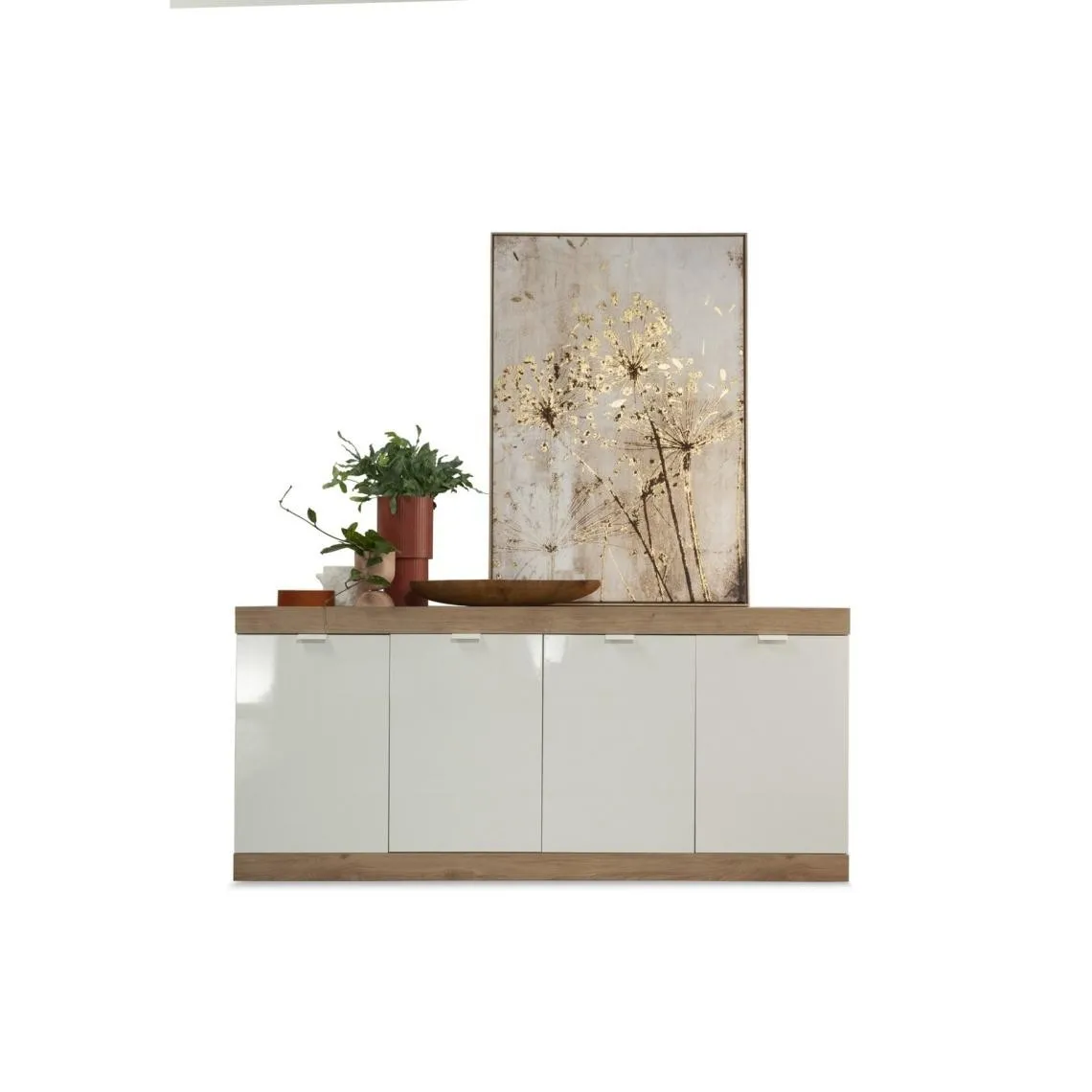 Buffet 4  portes chene cadiz blanc laqué brillant  | 3 Suisses
