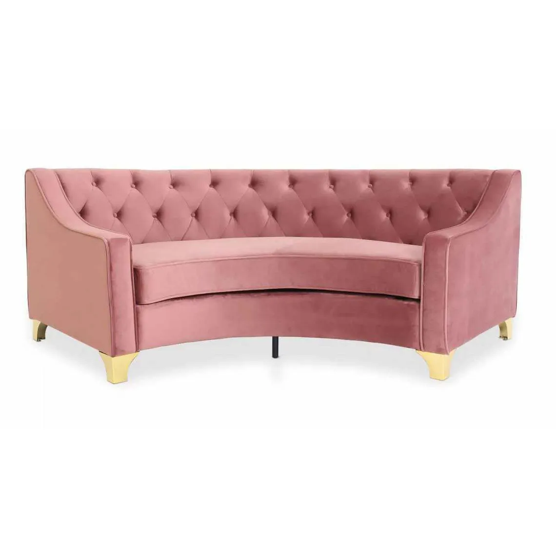 Canapé 3 Places Velours Rose Et Pieds Or  | 3 Suisses