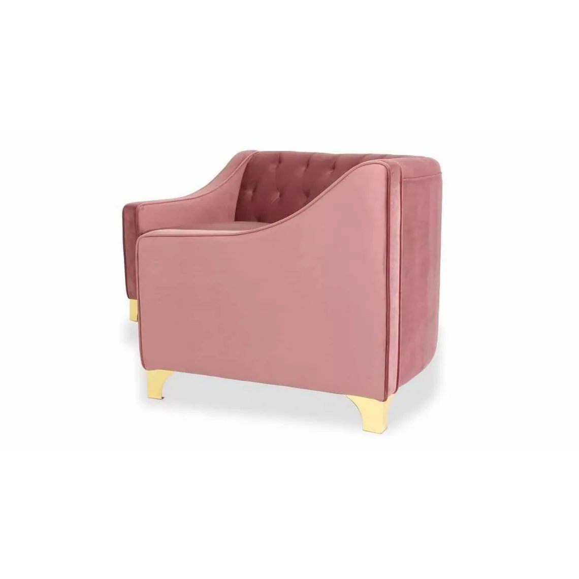Canapé 3 Places Velours Rose Et Pieds Or  | 3 Suisses