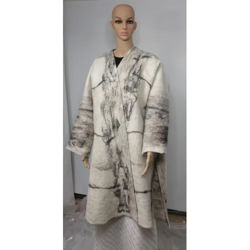 Châle kimono pour femme - blanc marbré gris et noir  - 100% alpaga naturel feutré 