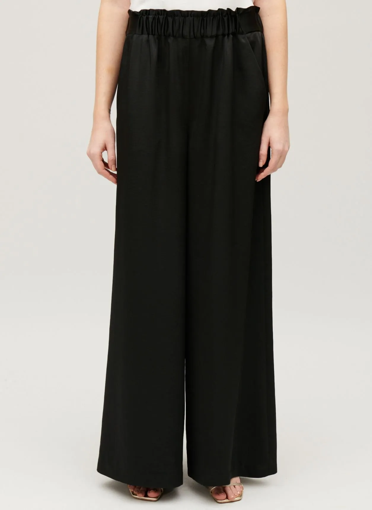 CLAUDIE PIERLOT  Pantalon large taille haute satiné - Noir