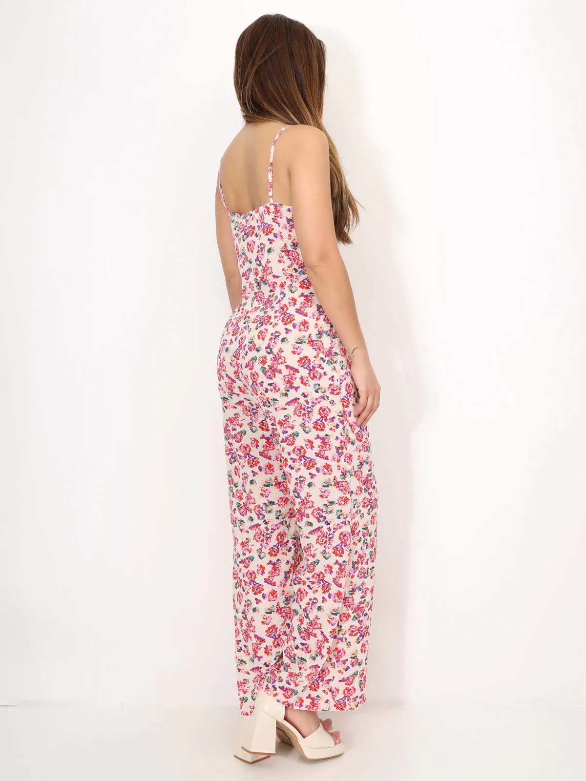 Combinaison boutonnée à fleurs- Beige