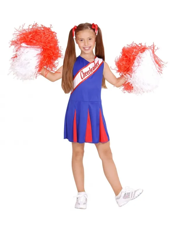 Déguisement pom pom girl enfant, bleu et rouge (robe)