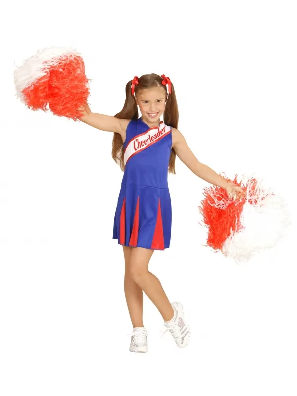 Déguisement pom pom girl enfant, bleu et rouge (robe)