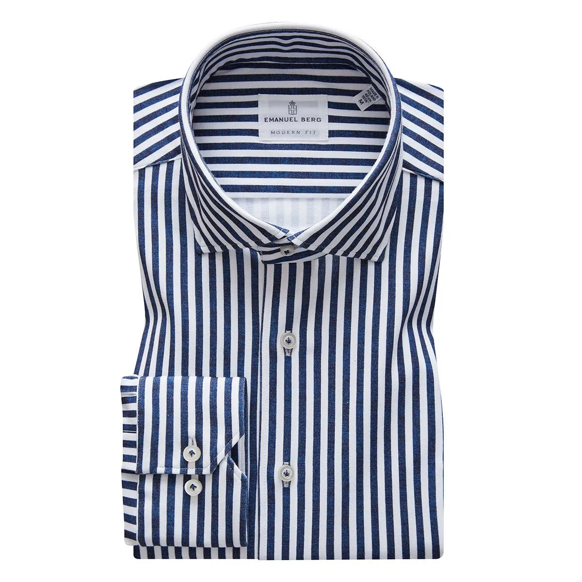 Emanuel Berg - Byron - Chemise rayée manches longues Albini 4Flex - Modern Fit - Marine/Blanc