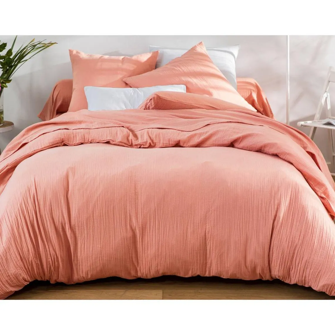 Housse de couette DOUBLE GAZE rose poudre en double gaz de coton | 3 Suisses