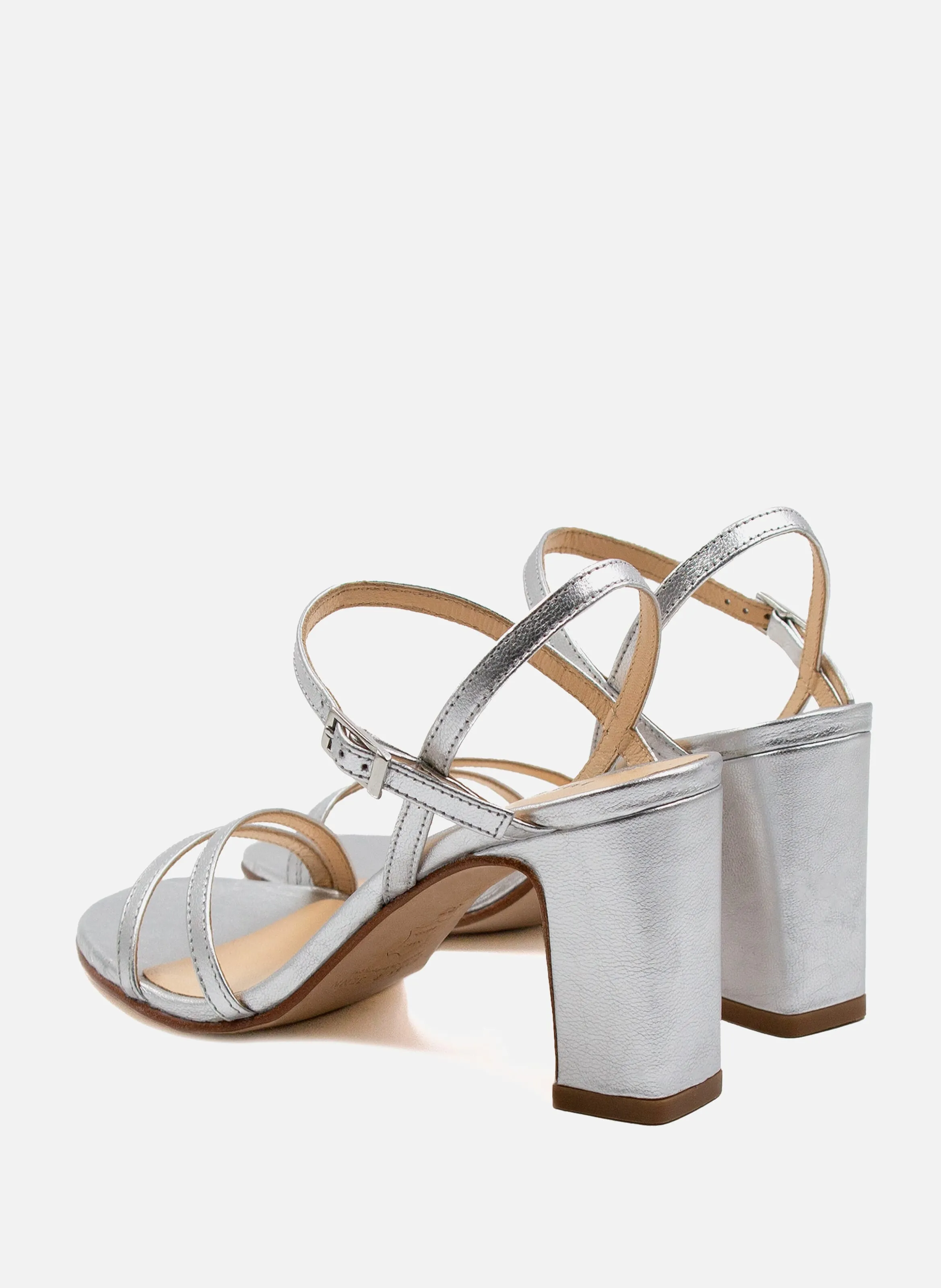 JULES & JENN  Sandales talon épurées cuir métallisé - Argent