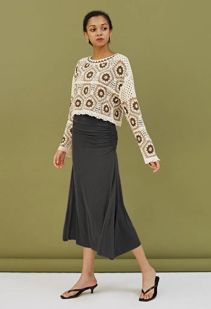Jupe longue taille haute froncée en fumée