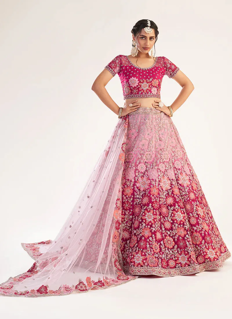 Lehenga mariage fleuri rose Ilyana