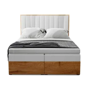Lit boxspring avec matelas et sur-matelas inclus Woodali Bois et Simili Blanc | 3 Suisses