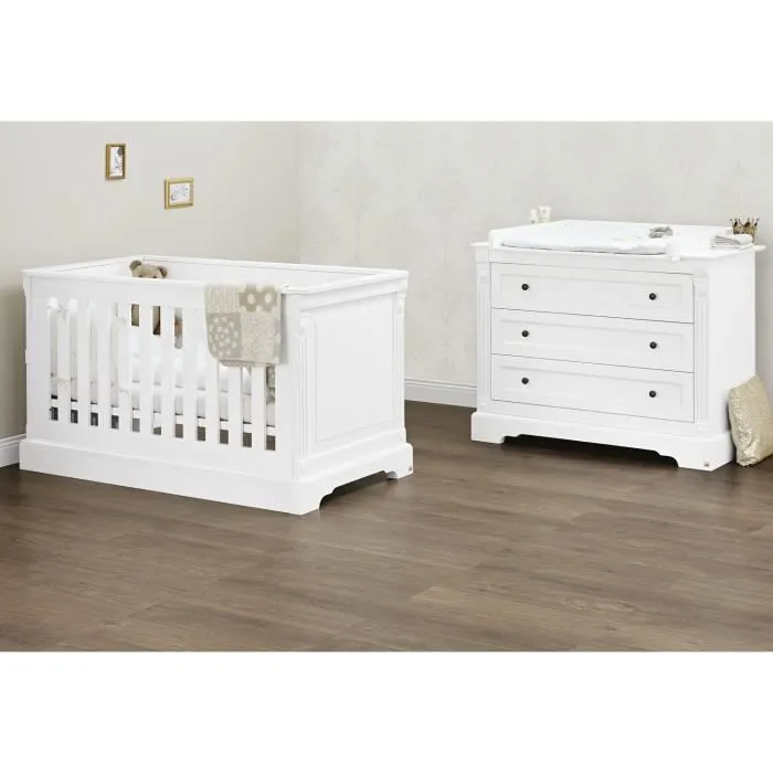 Lit bébé à barreaux et commode à langer Emilia - Pinolino - Blanc - 70x140cm - Réglable en hauteur