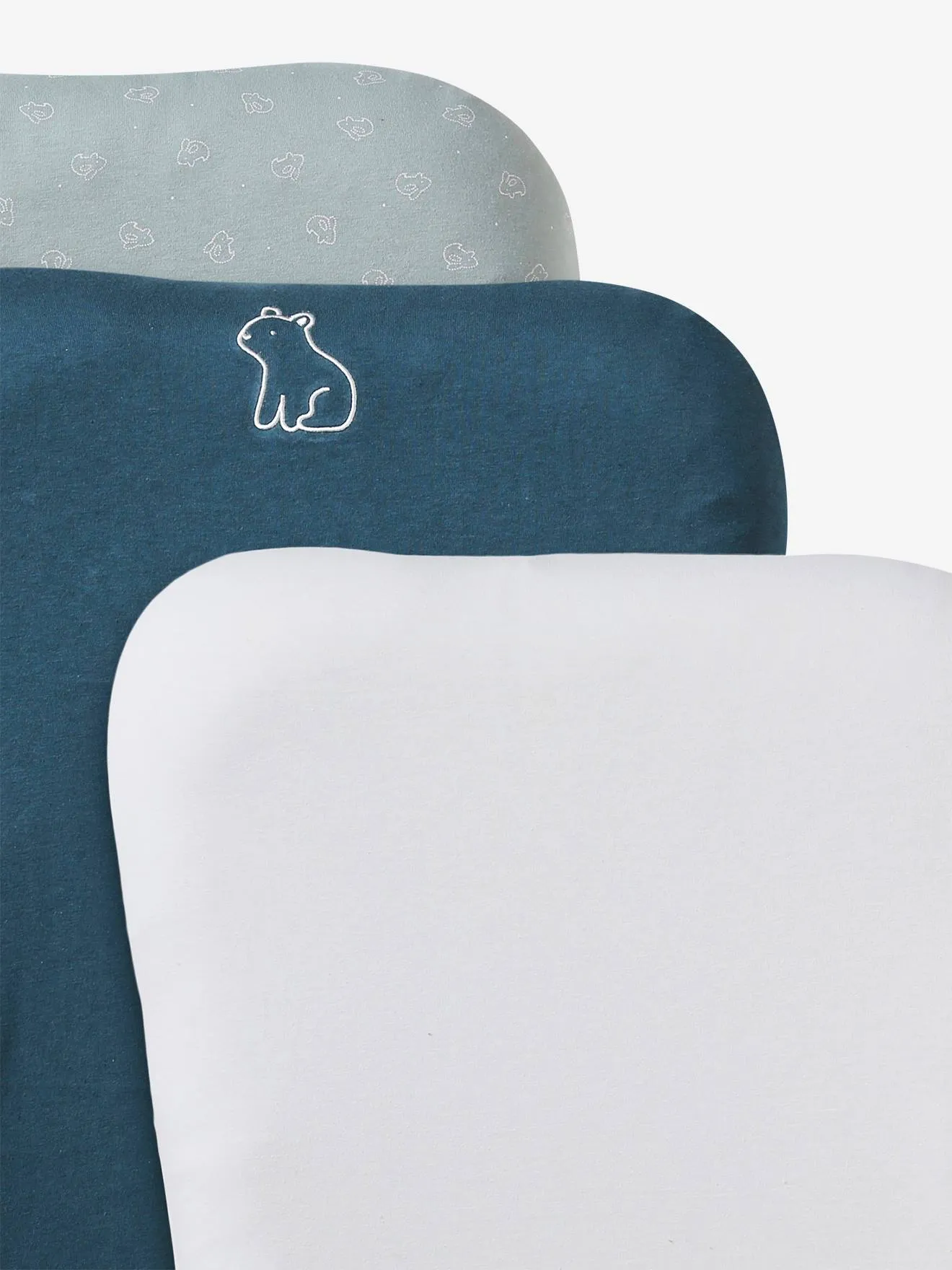 Lot de 3 housses de matelas à langer bleu grisé - Vertbaudet