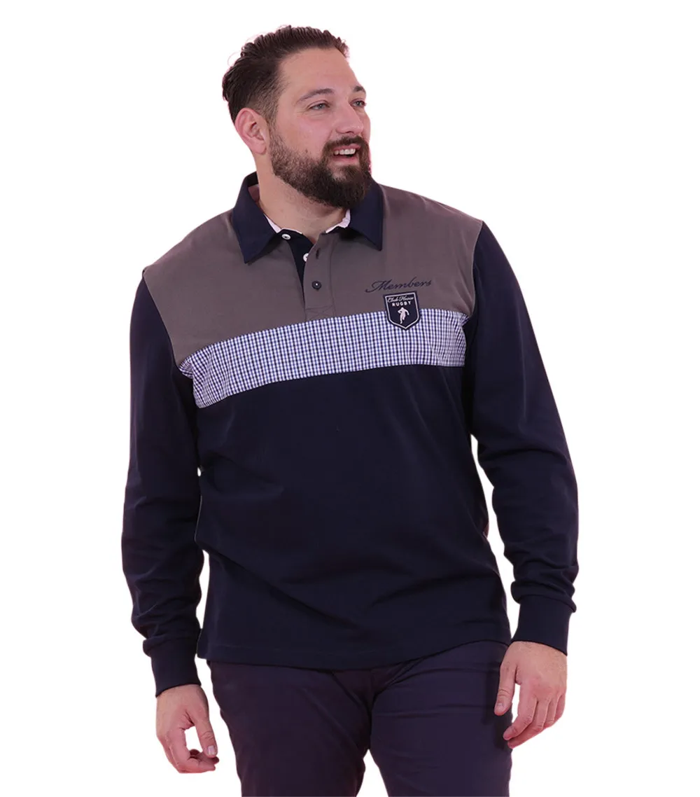 Polo avec manches longues et col français Ruckfield coton bleu marine