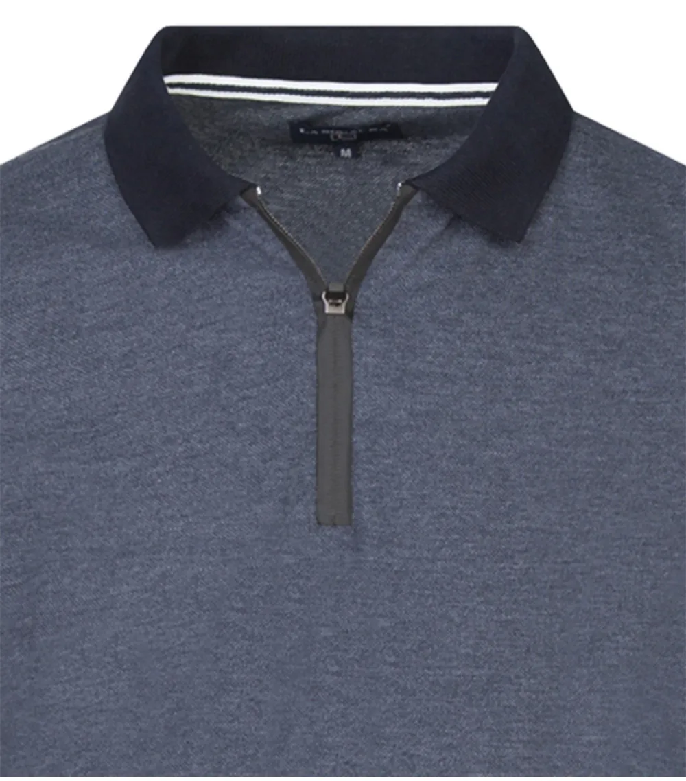 Polo La Squadra avec manches longues et col zippé  indigo maille piquée