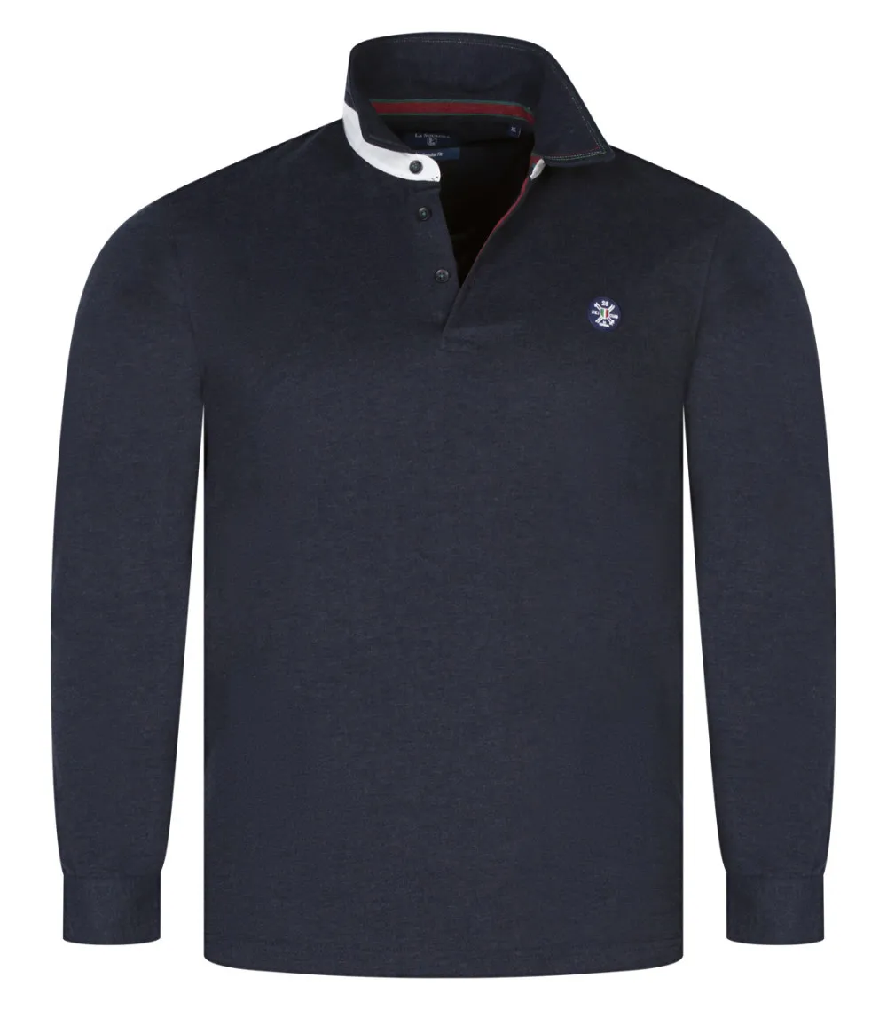 Polo La Squadra coton mélangé avec manches longues et col polo  marine