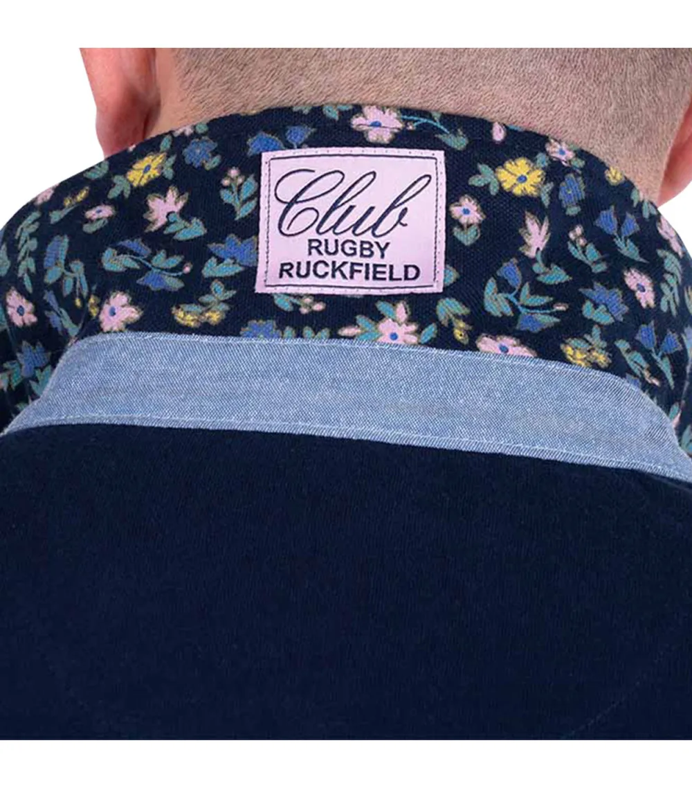 Polo Ruckfield coton avec manches longues et col boutonné bleu marine