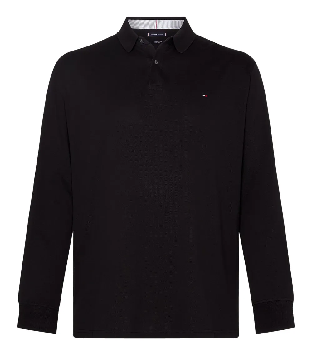 Polo Tommy Hilfiger Big & Tall Grande Taille avec manches longues et col boutonné noir