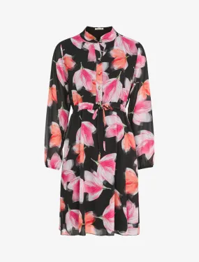 Robe imprimé crocus à liens de serrage - Noir