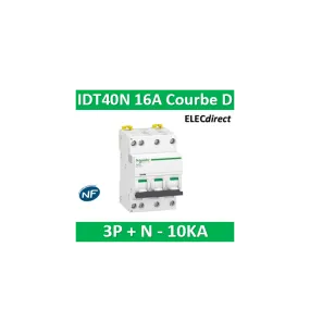 Schneider - Acti9 IDT40N - disjoncteur modulaire - 3p+n D 16A 6000A/10KA - A9P34716