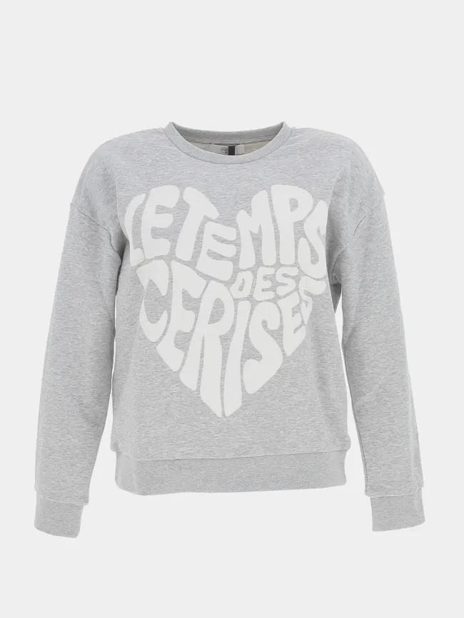 Sweat coeur gris chiné fille - Le Temps Des Cerises | wimod