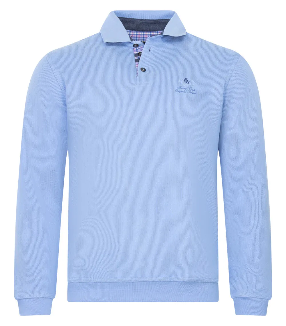 Sweat col polo Ethnic Blue avec manches longues bleu ciel