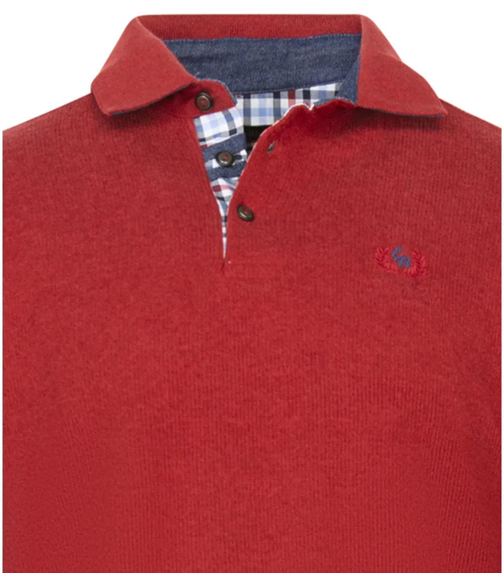Sweat col polo Ethnic Blue avec manches longues rouge 