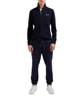 Sweat Eden Park coton avec manches longues et col polo marine