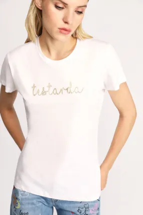 T-shirt pur coton avec imprimé à inscription