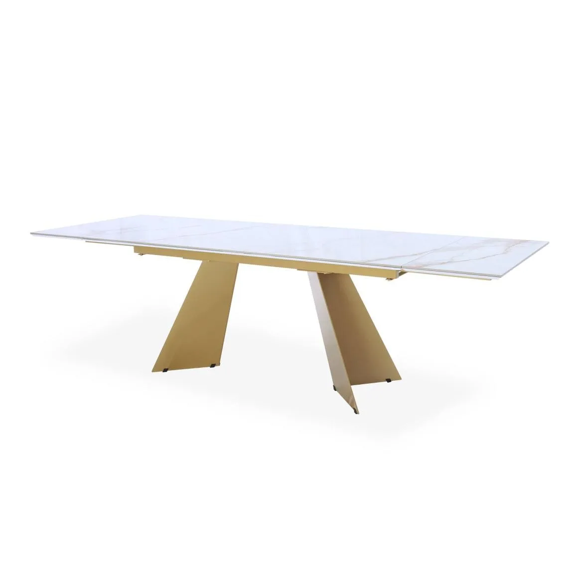 Table extensible moderne Farandine Céramique effet marbre blanc pieds Or | 3 Suisses