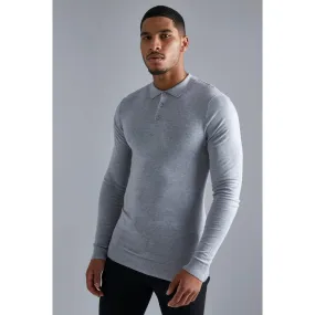 Tall – Polo moulant à manches longues – Gris perle