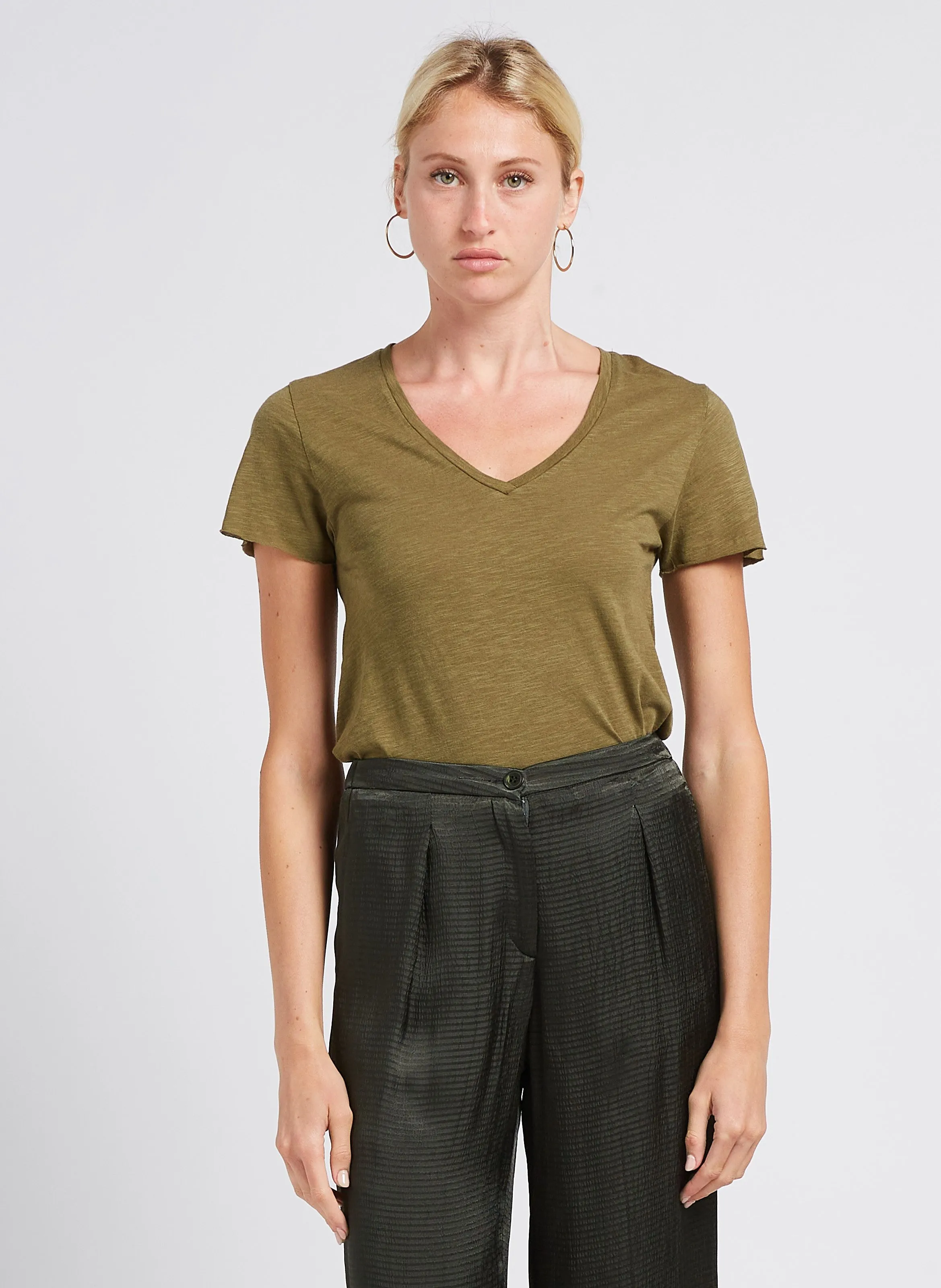 TEE-SHIRT DROIT COL V EN COTON MéLANGé JACKSONVILLE - AMERICAN VINTAGE pour FEMME | Printemps