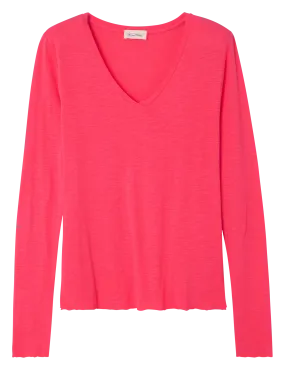 TEE-SHIRT à COL V EN COTON MéLANGé JACKSONVILLE - AMERICAN VINTAGE pour FEMME | Printemps