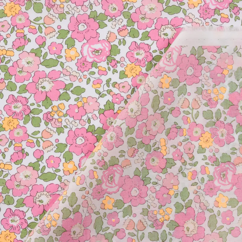 Tissu Liberty Betsy rose et orange fluo - oeko tex