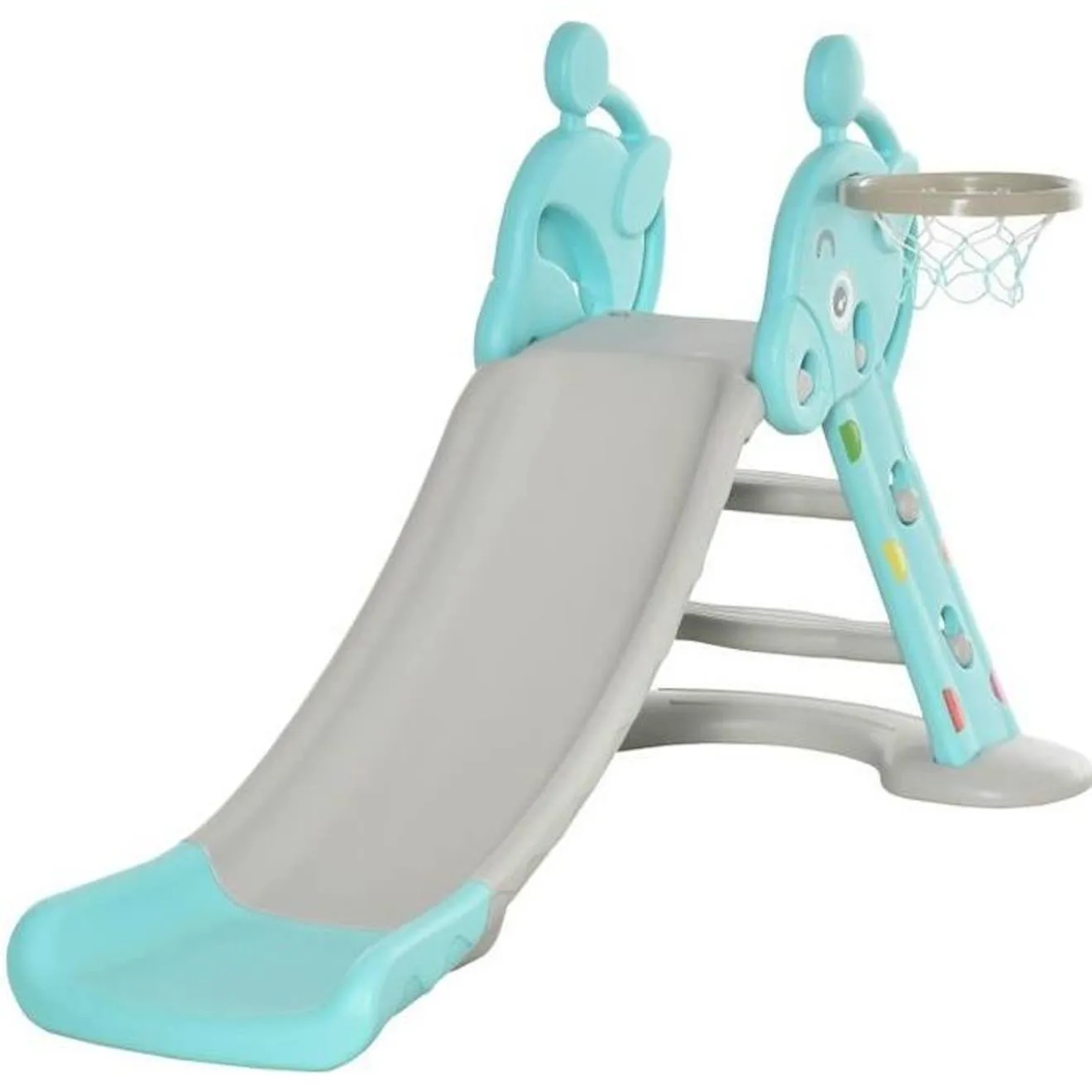 Toboggan enfant avec panier de basket-ball usage intérieur et extérieur dim. 140 x 87 x 75 cm bleu et gris bleu - Homcom